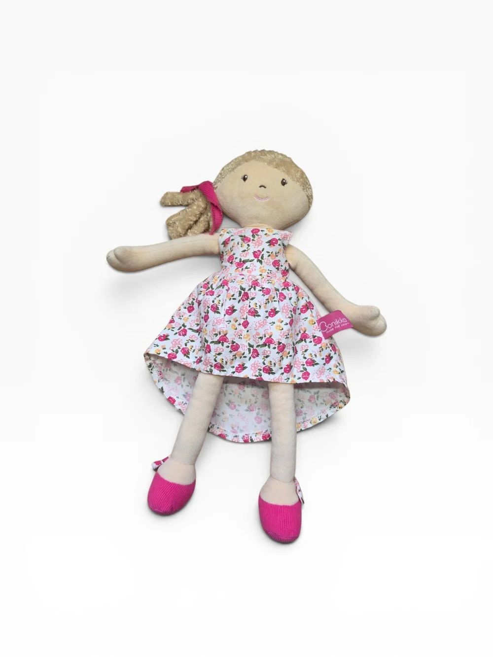 Bonikka Rosemary Plush Rag Doll Cupcake Pink Floral Dress - Soft Plush Kids Toy